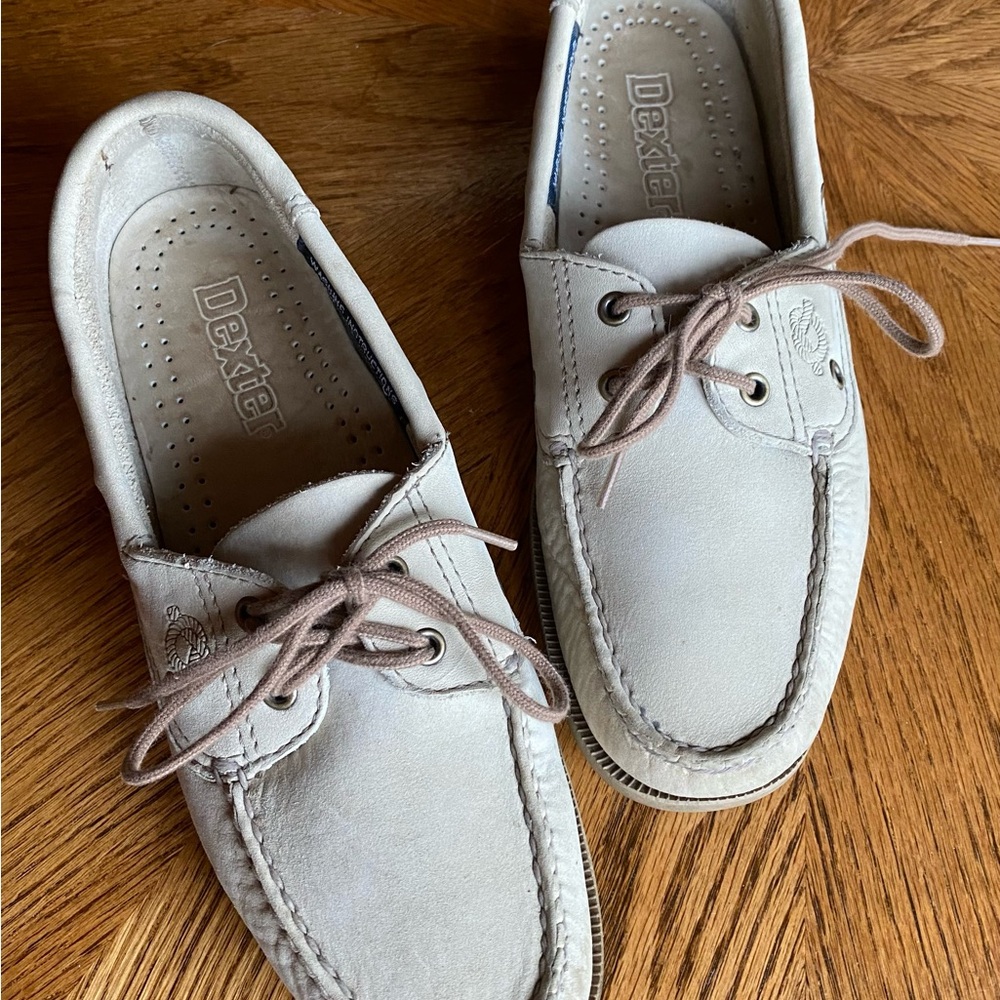 Women’s Light Tan Beige Leather Dexter Brand Slip On Deck Shoes Size 6